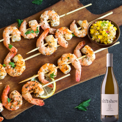 Sh!tshow White Wine Recipe Pairing: Grilled Shrimp Skewers with Mango Salsa